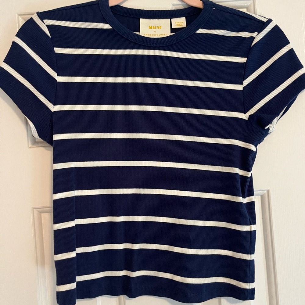 Anthropologie Maeve Navy and White Striped Top